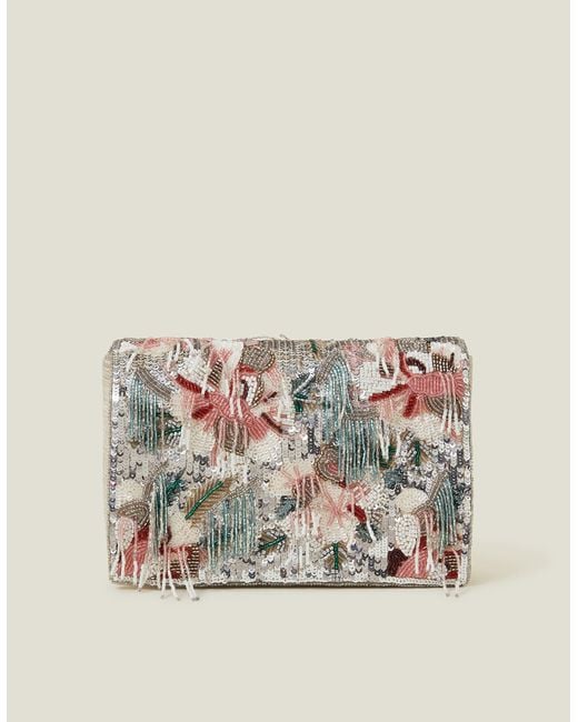 Accessorize Floral Embroidered Tassel Clutch Bag