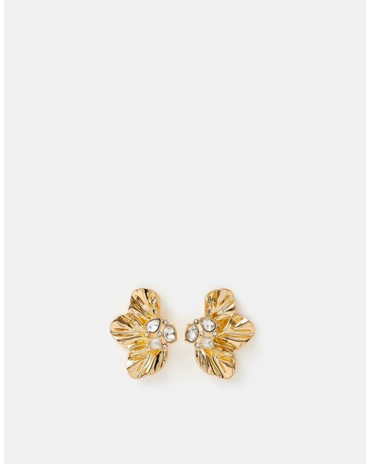 Accessorize Metallic Half Flower Statement Stud Earrings
