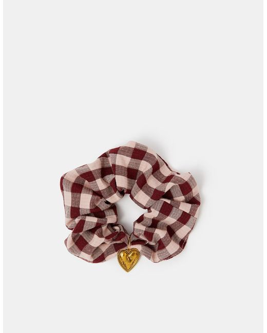Accessorize Red Heart Charm Check Print Scrunchie