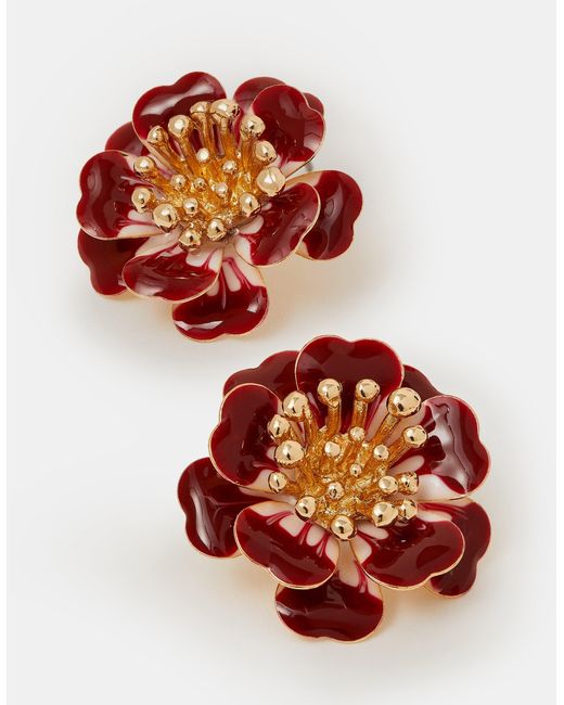 Accessorize Red Enamel Flower Stud Earrings