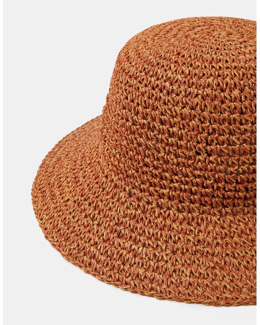 Accessorize Brown Crochet Straw Bucket Hat