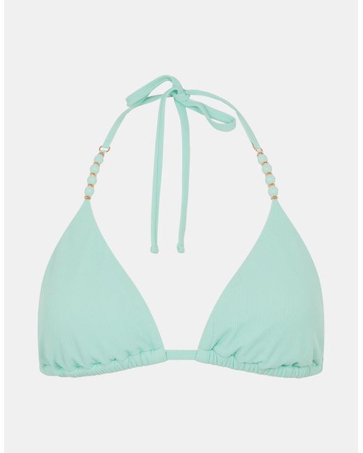 Accessorize Green Bead Strap Textured Bikini Top