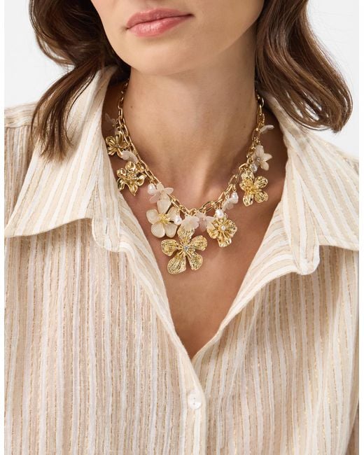 Accessorize Metallic Statement Pearl Flower Necklace