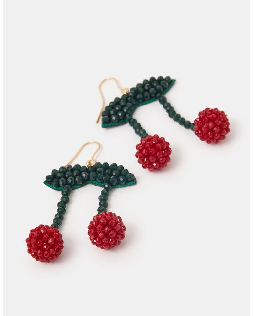 Accessorize Red Beaded Cherry Drop Earrings