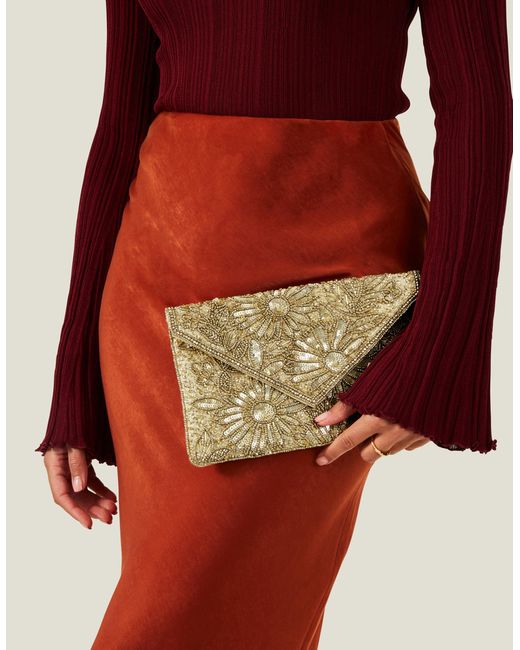 Accessorize Natural Women's Gold Tara Hand-beaded Clutch Bag