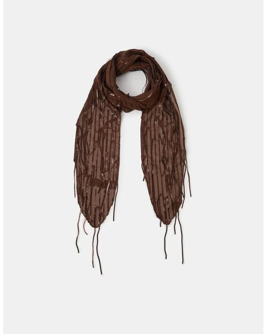 Accessorize Natural Sequin Tassel Skinny Scarf