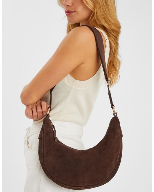Accessorize Brown Suede Sling Crossbody Bag