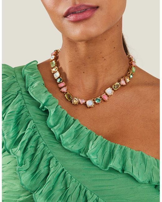 Accessorize Natural Women's Green Eclectic Gem Collar Necklace