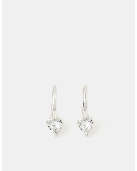 Accessorize Natural Sterling Diamanté Heart Drop Hoop Earrings