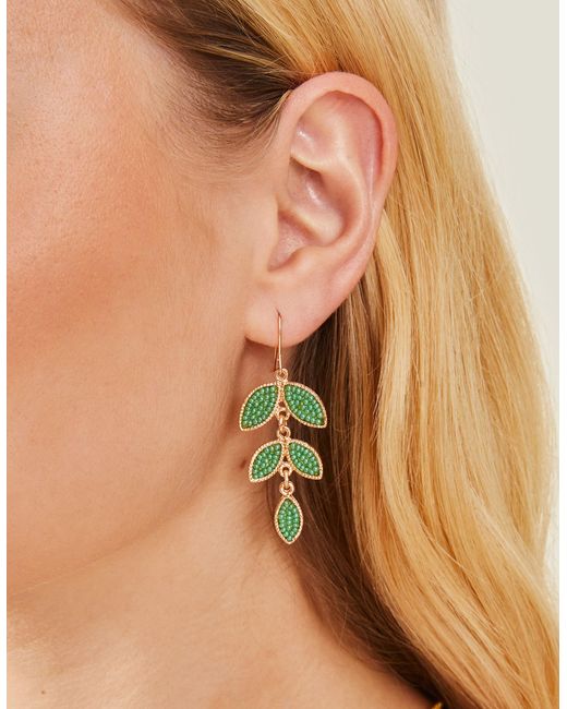 Accessorize Women's Green Beaded Leaf Drop Earrings