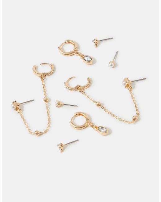 Accessorize White 4-Pack Stone Stud & Chain Hoop Earrings