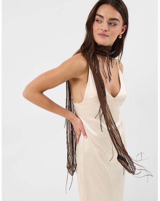 Accessorize Natural Sequin Tassel Skinny Scarf