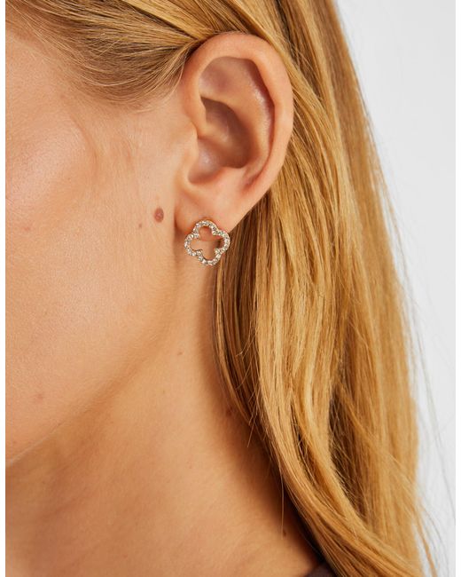 Accessorize Metallic Cut Out Flora Pavé Stud Earrings
