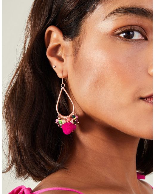 Accessorize Women's Pink/gold Teardrop Pom-pom Earrings