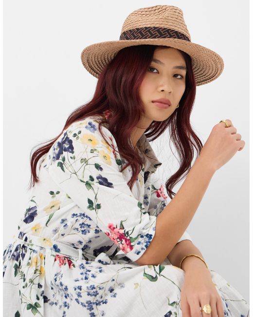 Accessorize Brown Straw Fedora Hat