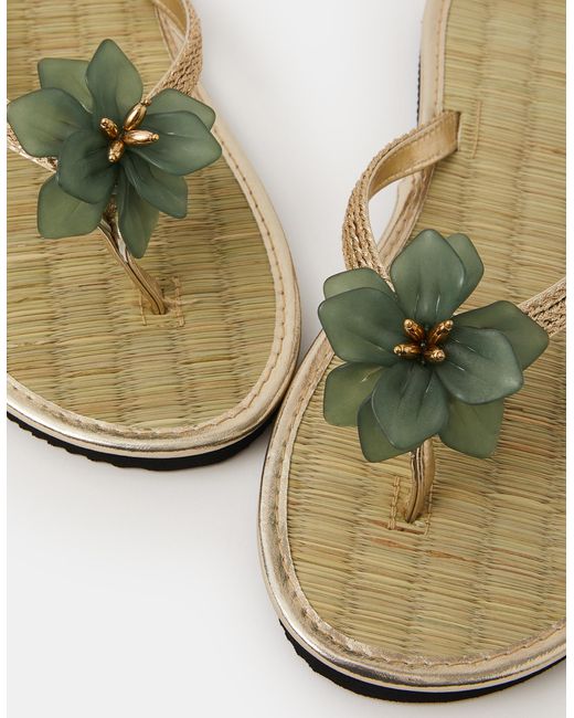 Accessorize Natural Flower Metallic Seagrass Flip Flops