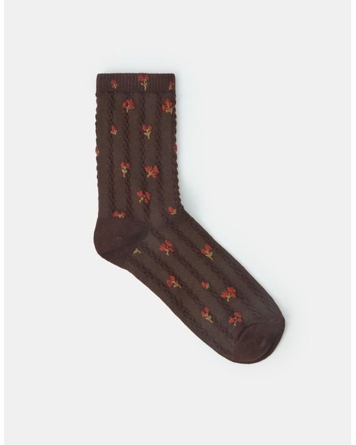 Accessorize Brown Floral Print Braid Socks