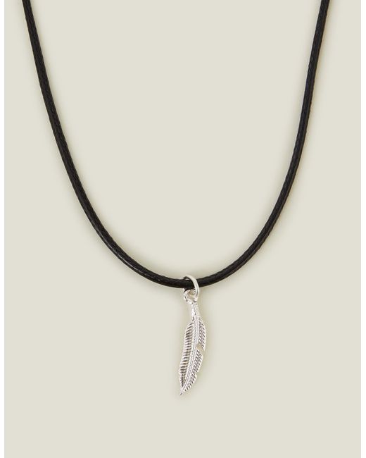 Accessorize Natural Feather Pendant Cord Necklace