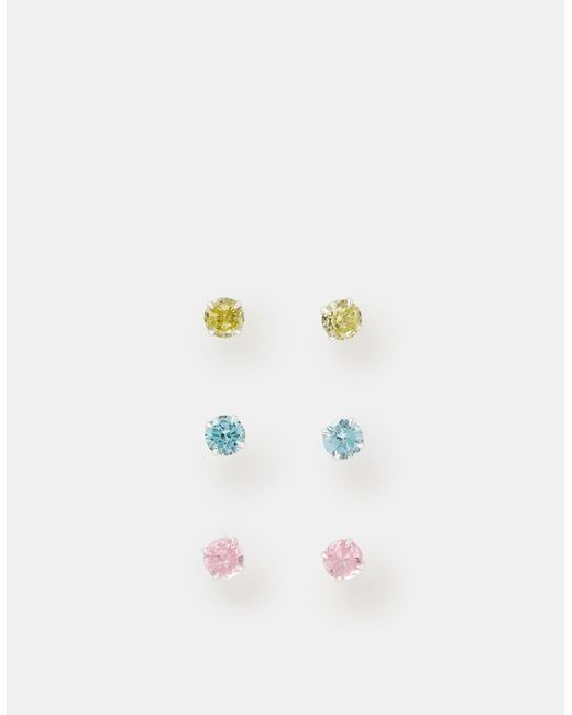 Accessorize White 3-Pack Sterling Diamanté Stud Earrings