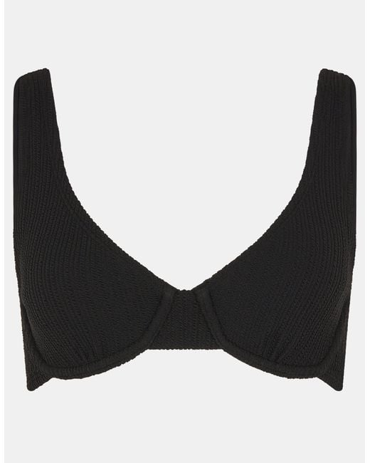 Accessorize Black Top Sleeveless Low Back Seersucker Crinkle Textured Underwire Bikini
