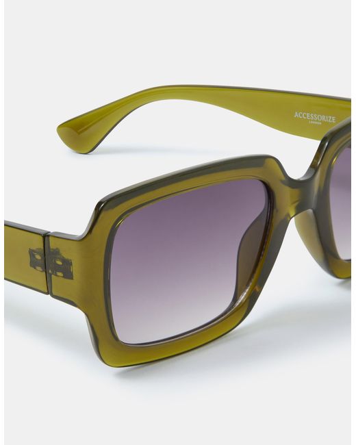 Accessorize Natural Chunky Rectangle Sunglasses