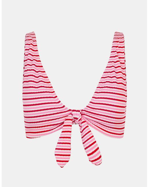 Accessorize Red Stripe Tie Front Bikini Top