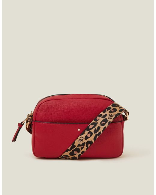 Accessorize Red Leopard Webbing Strap Cross-body Camera Bag