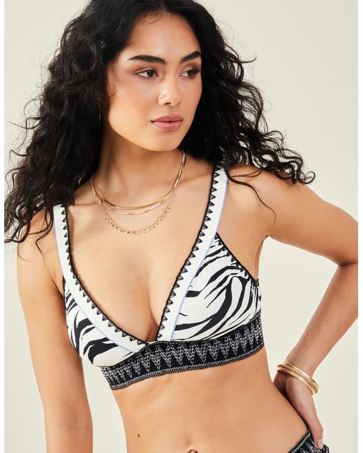 Accessorize Black Tiger Print Bikini Top Ivory