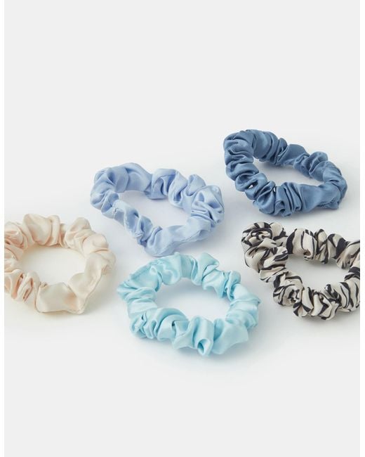 Accessorize Blue 5-Pack Skinny Satin Hair Scrunchies