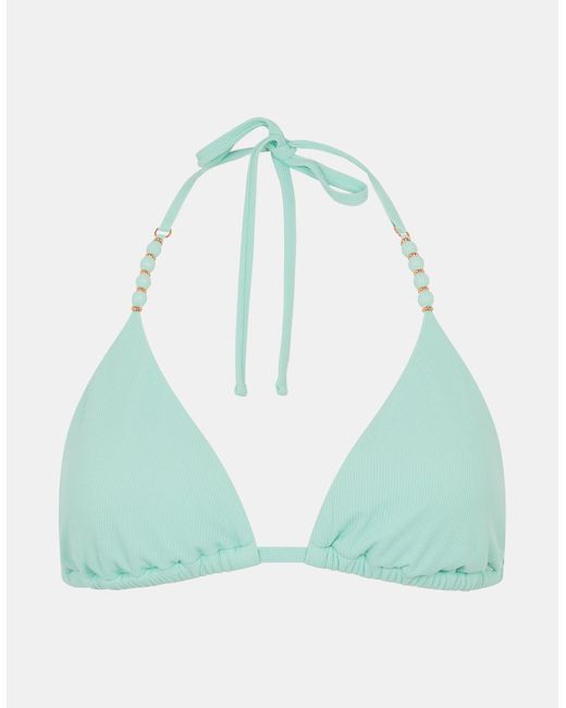 Accessorize Green Bead Strap Textured Bikini Top