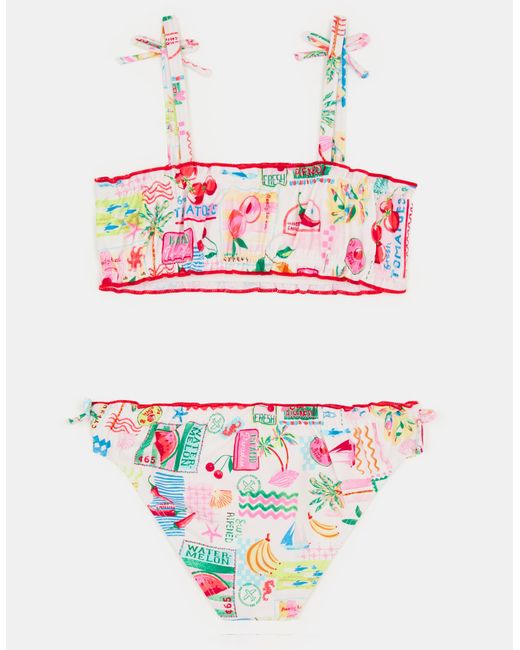 Accessorize Gray Postcard Print Bikini Set