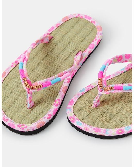 Accessorize Pink Seagrass Beaded Flip Flops