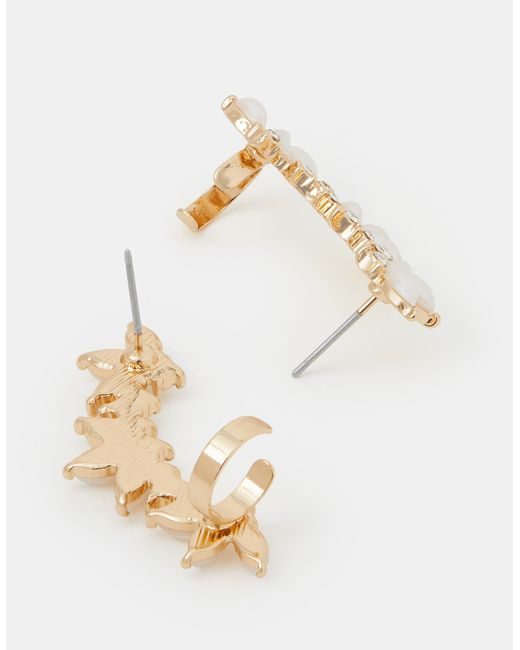 Accessorize White Pearl Climber Stud Earrings