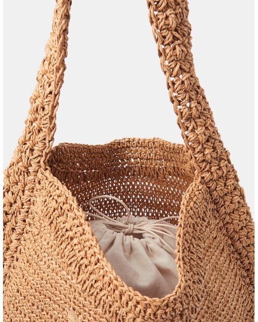Accessorize Brown Slouchy Raffia Flower Bag