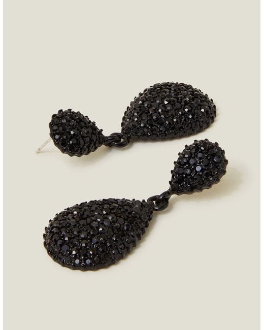 Accessorize Black Sparkle Gem Oval Drop Earrings