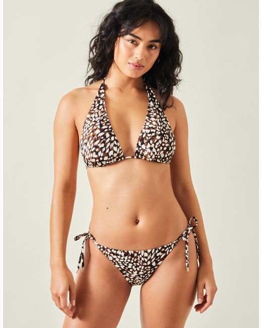 Accessorize Brown Tie Back Animal Print Polyester Halter Bikini Top
