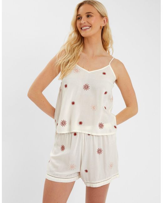 Accessorize White Sun Embroidered Short Pyjamas Set