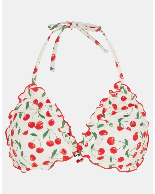 Accessorize Brown Cherry Print Ruffle Bikini Top