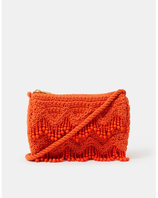 Accessorize White Beaded Macramé Crossbody Bag