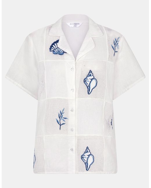 Accessorize White Shell Embroidered Patchwork Shirt