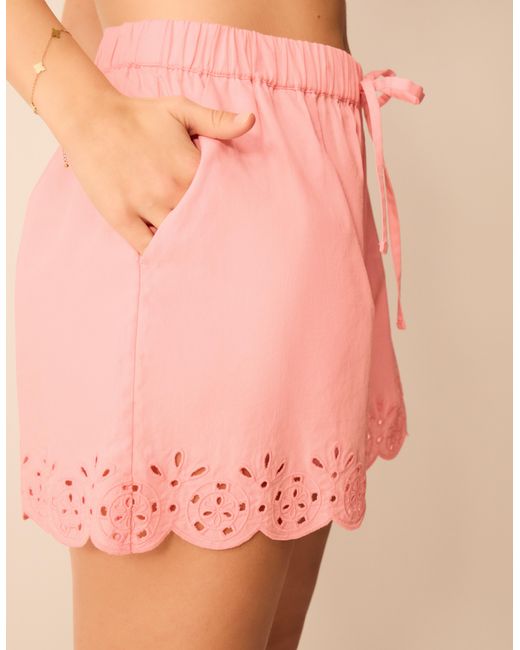 Accessorize Pink Cotton Embroidered Cutwork Scallop Beach Shorts