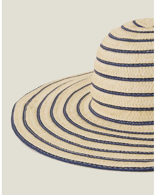 Accessorize Natural Stripe Straw Floppy Sun Hat