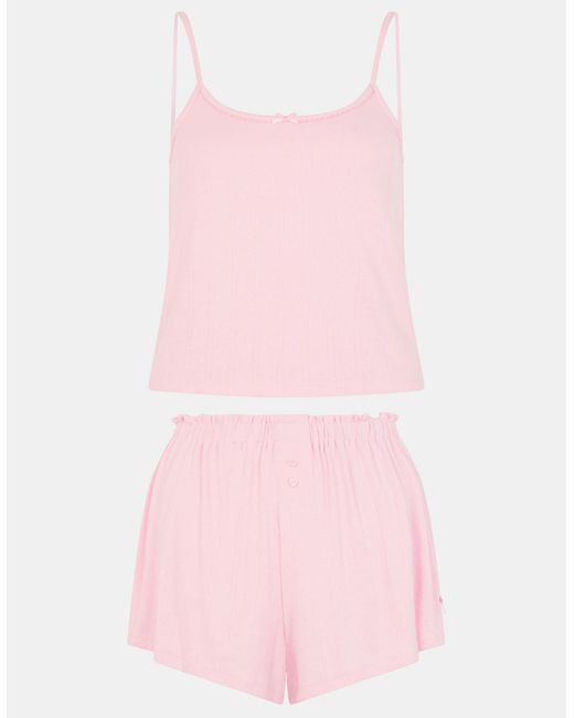 Accessorize Pink Sleeveless Square Neck Pointelle Vest Short Pyjamas Set