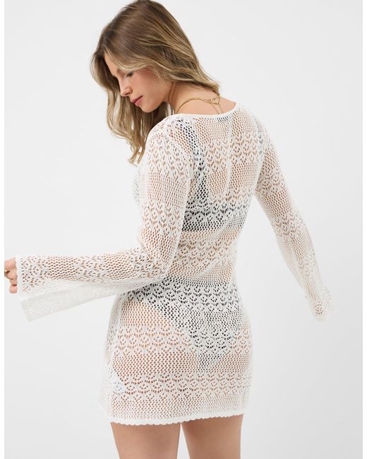 Accessorize White Mini Long Sleeve Slip Knitted Cover Up