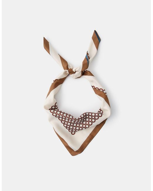 Accessorize White Reversible Tile Print Square Satin Scarf