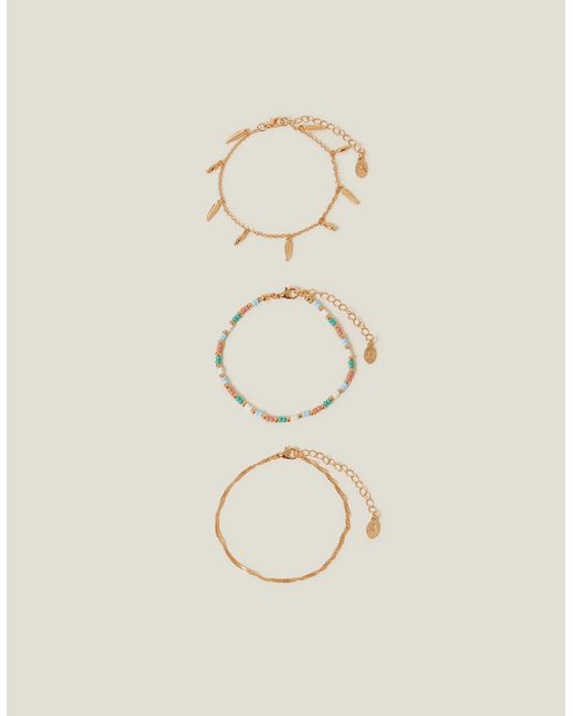 Accessorize Natural 3-Pack Leaf Charm Anklets