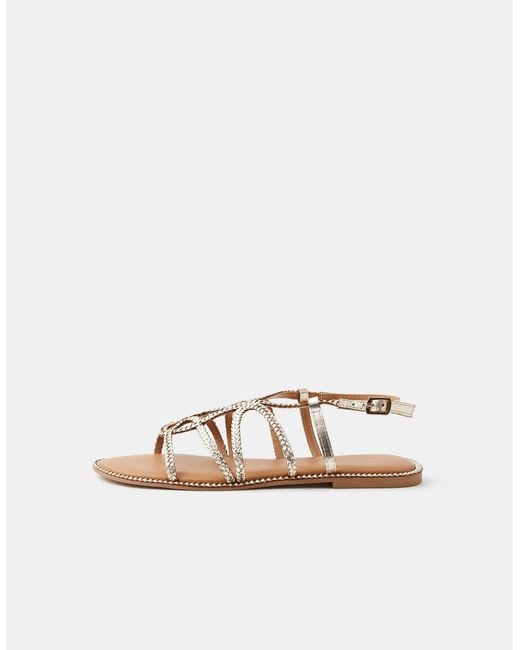 Accessorize White Metallic Braided Leather Sandals