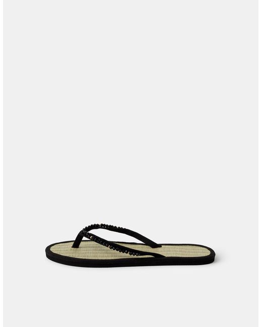 Accessorize White Beaded Seagrass Flip Flops