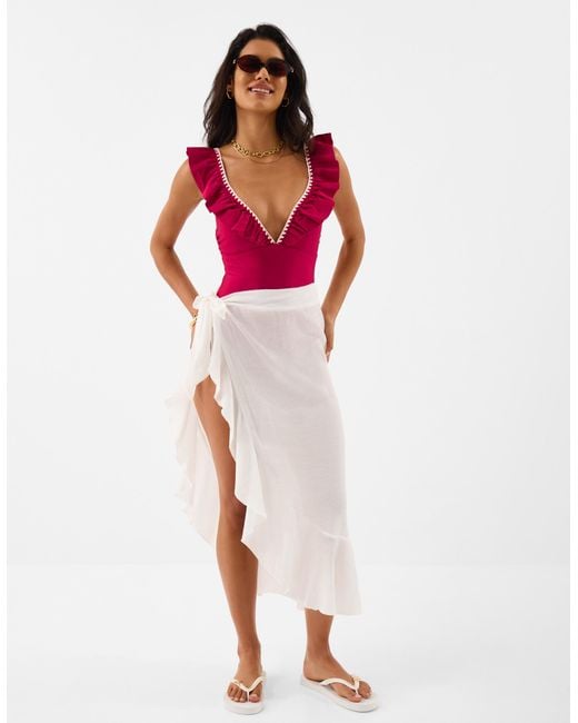 Accessorize Red Ruffle Plunge Swimsuit