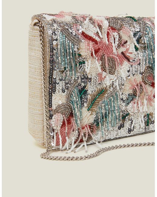 Accessorize Floral Embroidered Tassel Clutch Bag